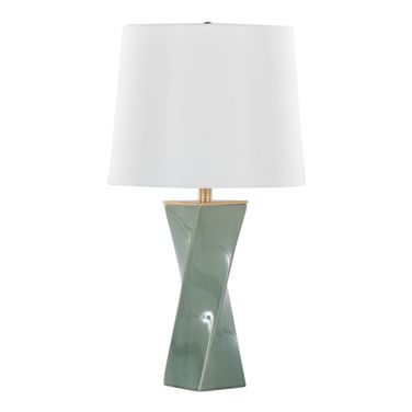 Curvo Square 27 Inch Ceramic Table Lamp In Sage Green Ceramic and White