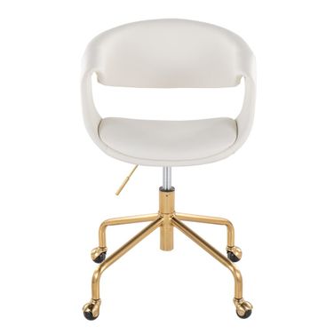 Curvo Upholstered Faux Leather Task Chair In Gold and White