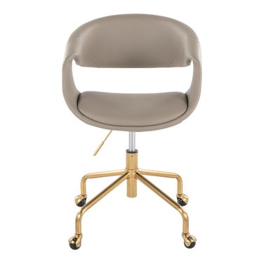 Curvo Upholstered Faux Leather Task Chair In Light Grey and Gold