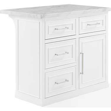 Cutler Faux Marble Top Kitchen Island In White and White Marble