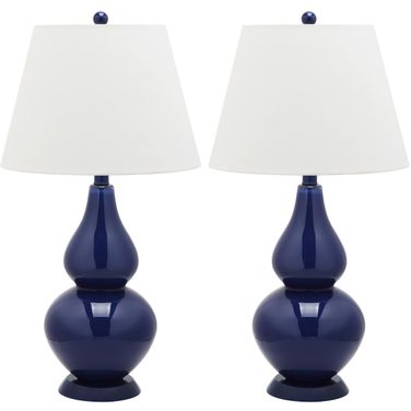 Cybil Navy and Off-White 26 Inch Double Gourd Lamp Set of 2