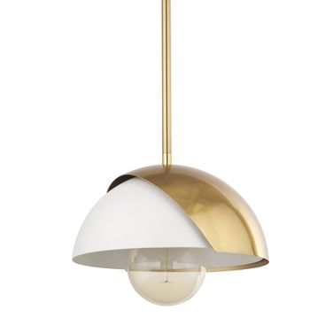 Cybill 1 Light Wall Pendant In Brushed Brass with White Metal Shade