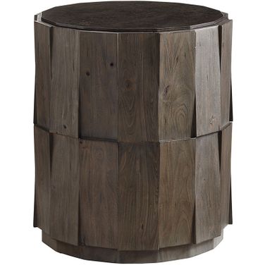 Cypress Point Everett Round Travertine End Table In Smoke Gray