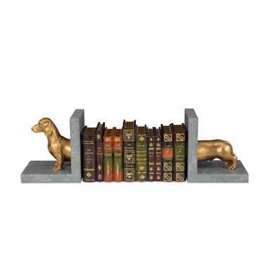 Dachshund Bookend In Grey and Brass