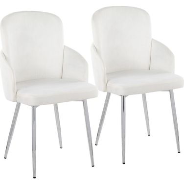 Dahlia Velvet Dining Chair Set of 2 In Cream/Chrome