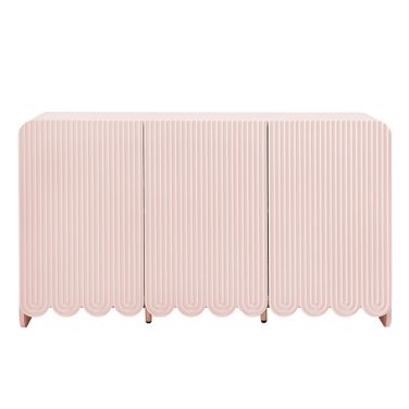 Dahlia Fluted and Scalloped Sideboard Storage Cabinet In Soft Pink
