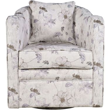 Daisy Bloom Swivel Accent Armchair with Pillow In Taupe and Tan