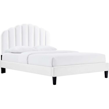 Daisy Performance Velvet Queen Platform Bed In White MOD-6287-WHI