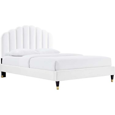 Daisy Performance Velvet Queen Platform Bed In White MOD-6288-WHI
