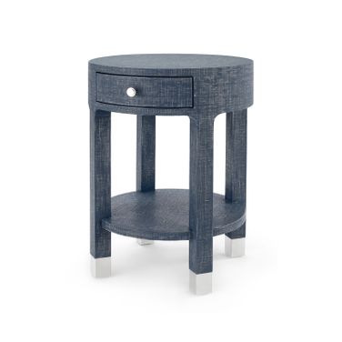 Dakota 1-Drawer Round Side Table In Washed Blue Steel