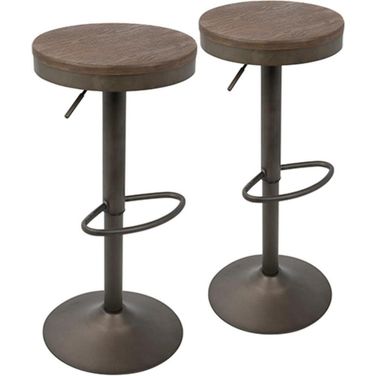 Dakota Industrial Adjustable Barstool In Antique And Brown - Set Of 2