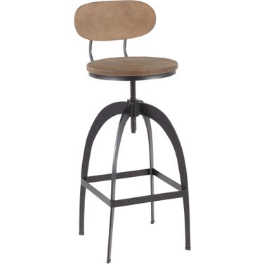 Dakota Industrial Mid-Back Barstool In Black Metal And Medium Brown Wood-Pressed Grain Bamboo