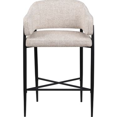 Dame Fabric Upholstered Counter Stool Set of 2 In Beige and Matte Black