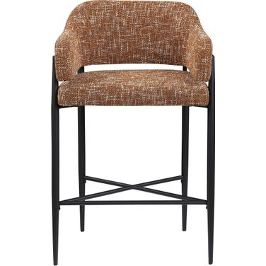 Dame Fabric Upholstered Counter Stool Set of 2 In Cognac and Matte Black