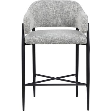 Dame Fabric Upholstered Counter Stool Set of 2 In Grey and Matte Black