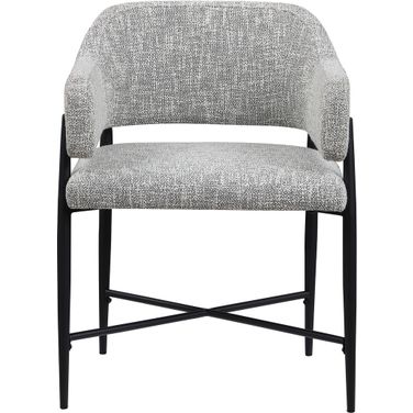 Dame Fabric Upholstered Dining Chair Set of 2 In Grey and Matte Black