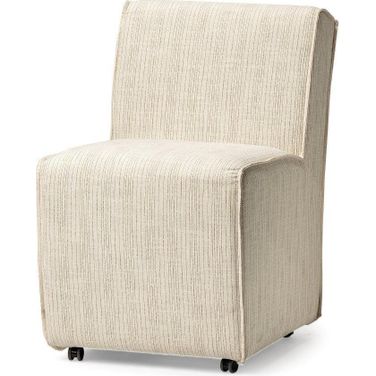 Damon Fully Upholstered Cream-Toned Fabric Dining Chair On Casters