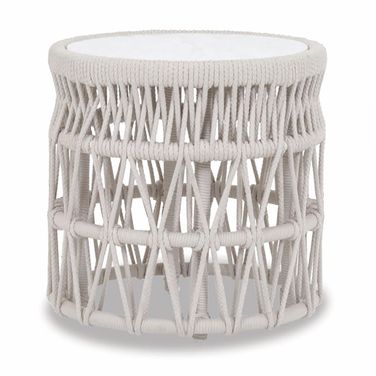 Dana End Table with Honed Carrara Marble Top in Beige
