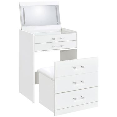 Danbury 3-Drawer Makeup Vanity and Stool Set In White High Gloss