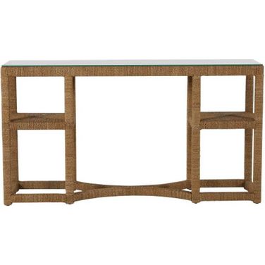 Dandridge Console Table In Natural Seagrass and Tempered Glass