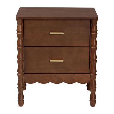 Danette Bobbin Wood 2-Drawer Nightstand In Walnut Brown