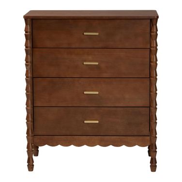 Danette Bobbin Wood 4-Drawer Chest In Walnut Brown