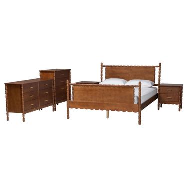 Danette Bobbin Wood 5-Piece Queen Bedroom Set In Walnut Brown