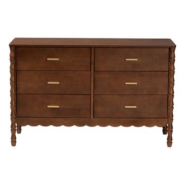 Danette Bobbin Wood 6-Drawer Dresser In Walnut Brown