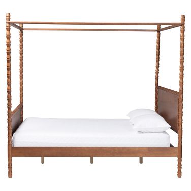 Danette Bobbin Wood Queen Canopy Bed In Walnut Brown