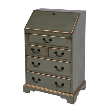 Danforth Rectangular Wood 5 Drawer Secretary In Pastel Green
