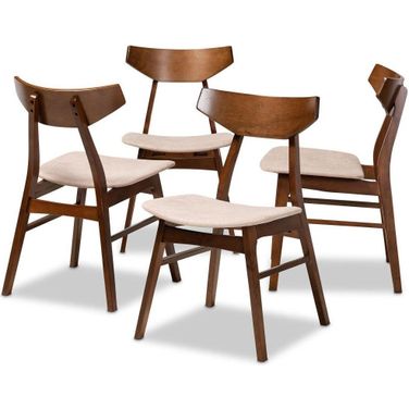 Danica Mid-Century Modern Transitional Light Beige Fabric Upholstered and Walnut Brown Finished Wood 4-Piece Dining Chair Set