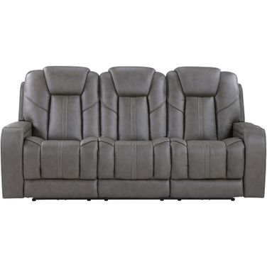Daniel Triple Power Leather Theater Sofa In Gray
