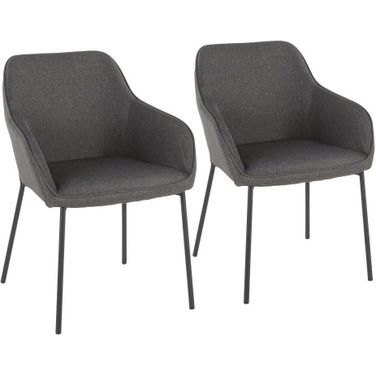 Daniella Contemporary Dining Chair In Black Metal And Charcoal Fabric - Set Of 2