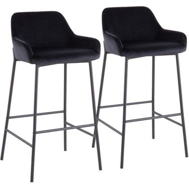 Daniella Industrial Fixed-Height Bar Stool In Black Metal And Black Velvet - Set Of 2