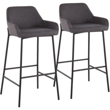 Daniella Industrial Fixed-Height Bar Stool In Black Metal And Charcoal Fabric - Set Of 2