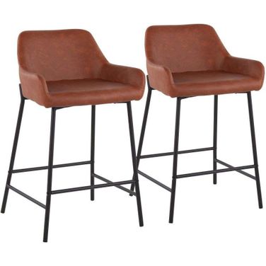 Daniella Industrial Fixed-Height Counter Stool In Black Metal And Camel Faux Leather - Set Of 2