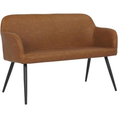 Daniella Industrial High Back Bench In Black Steel And Camel Faux Leather