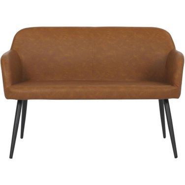 Daniella Industrial High Back Bench In Black Steel And Camel Faux Leather