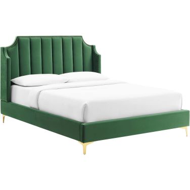 Daniella Performance Velvet Queen Platform Bed In Emerald