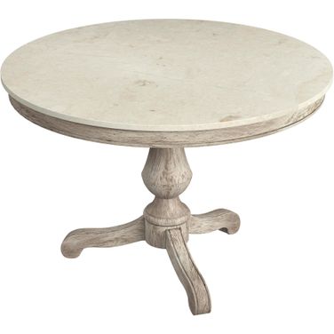 Danielle 44 Inch Round Pedestal Marble Top Dining Table In Gray and White