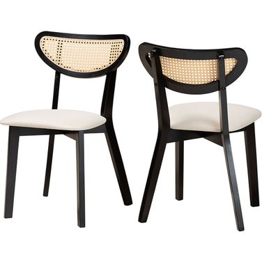 Dannell Cream Fabric And Black Finished Wood Dining Chair Set of 2