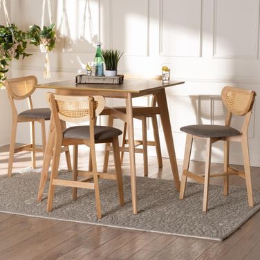 Dannell Fabric and Wood 5 Piece Pub Set In Grey and Natural Oak