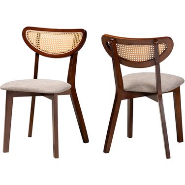 Dannell Grey Fabric And Walnut Brown Finished Wood Dining Chair Set of 2