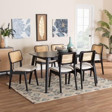 Dannon Wood 7 Piece Dining Set In Cream and Black