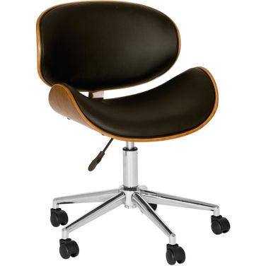 Daphne Modern Office Chair In Chrome Finish with Black Faux Leather and Walnut Veneer Back