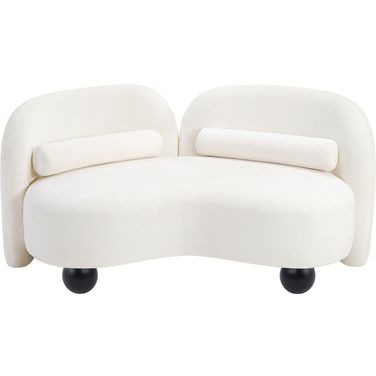 Daphne Chenille Fabric Loveseat In Natural and Cream and Black