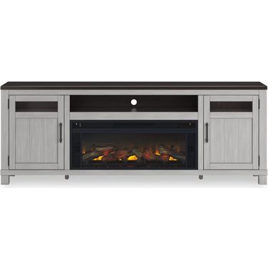 Darborn 88 Inch TV Stand With Electric Fireplace In Gray And Brown