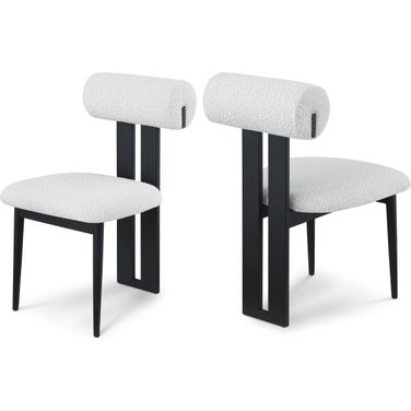 Dario Boucle Fabric Dining Chair Set of 2 In Cream/Matte Black