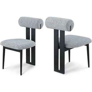 Dario Boucle Fabric Dining Chair Set of 2 In Grey