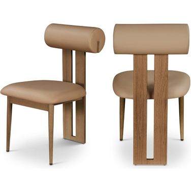 Dario Vegan Leather Dining Chair Set of 2 In Tan/Walnut